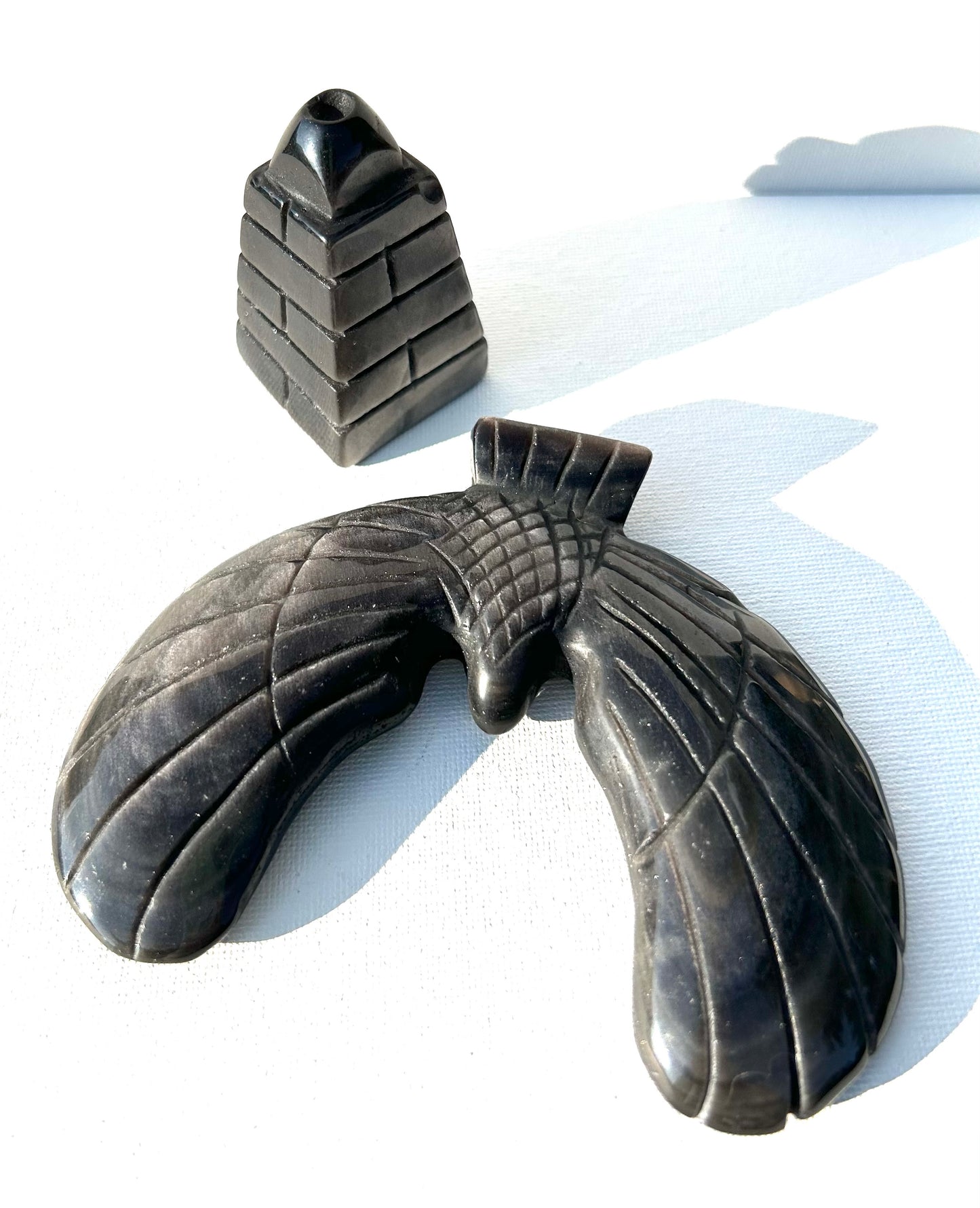 Silver Sheen Obsidian Eagle Balance Bird with Stand