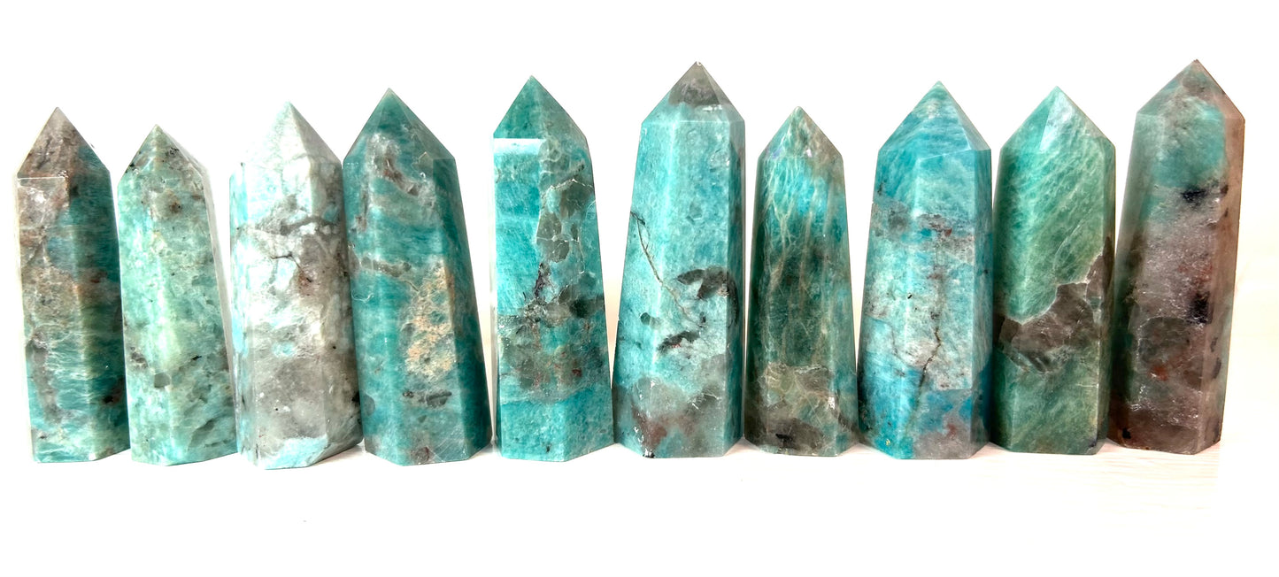 Amazonite with Smoky Quartz Tower | K - T