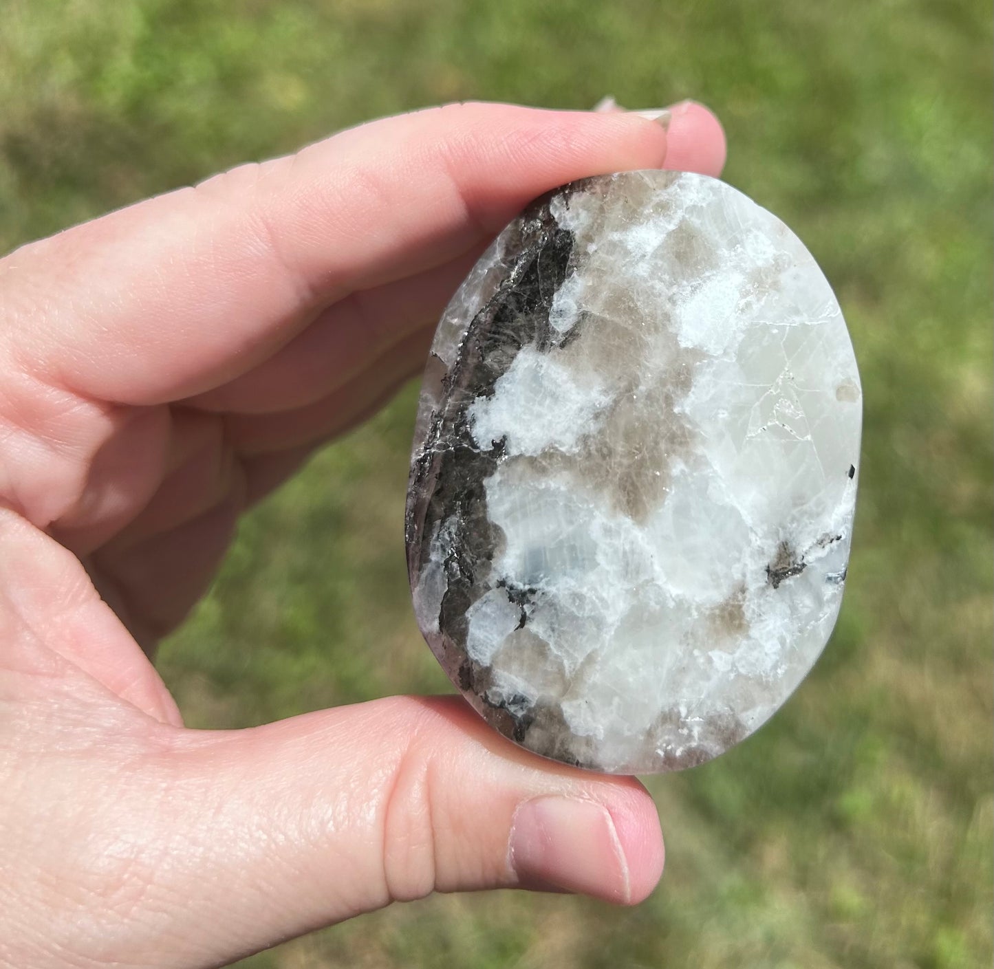 Rainbow Moonstone Palm Stone with Golden Flash
