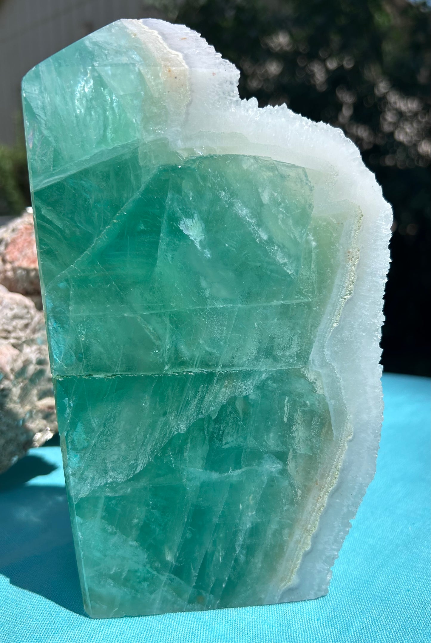 Large Green Fluorite Tower with Druzy Edge