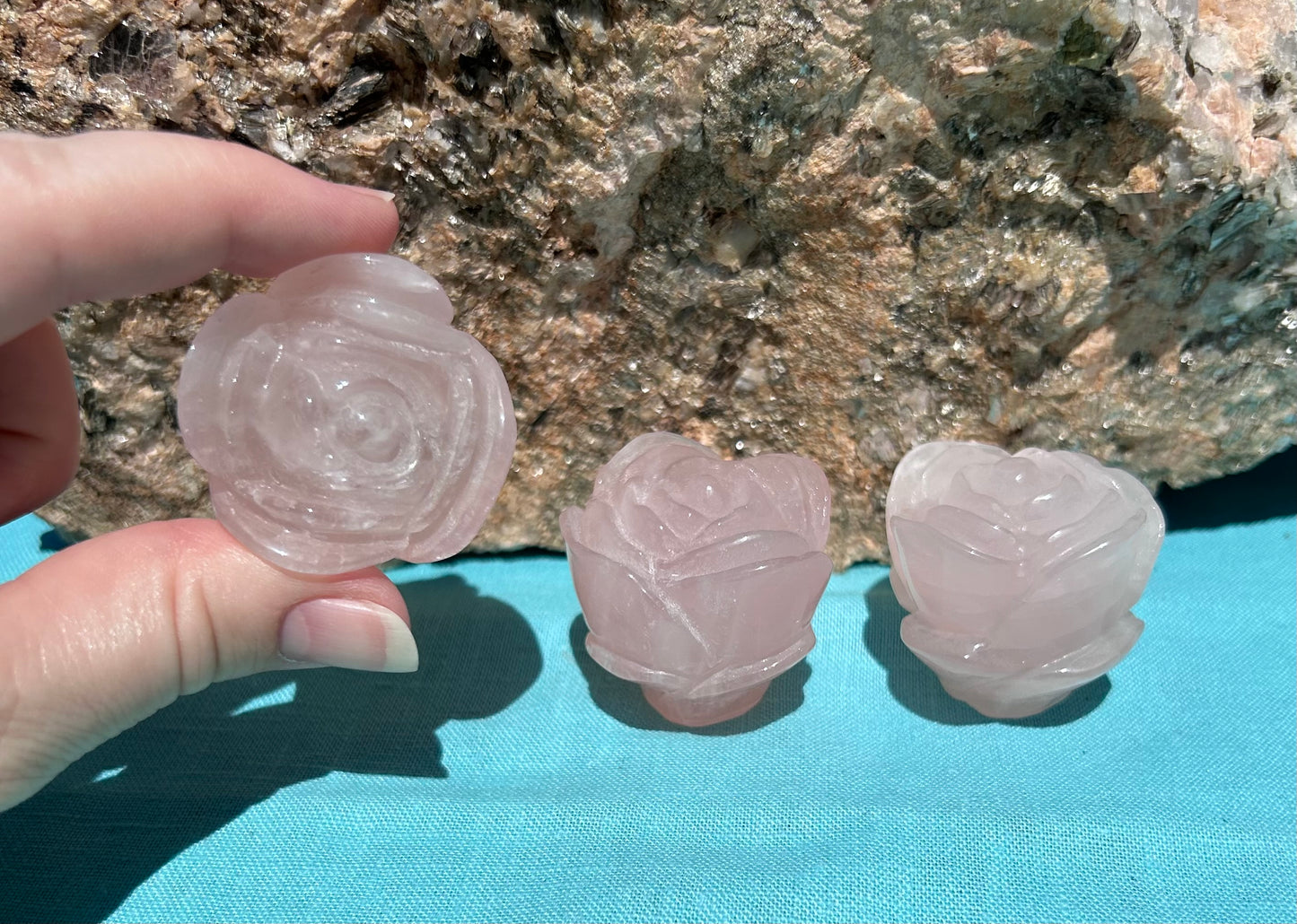Rose Quartz Rose Carving