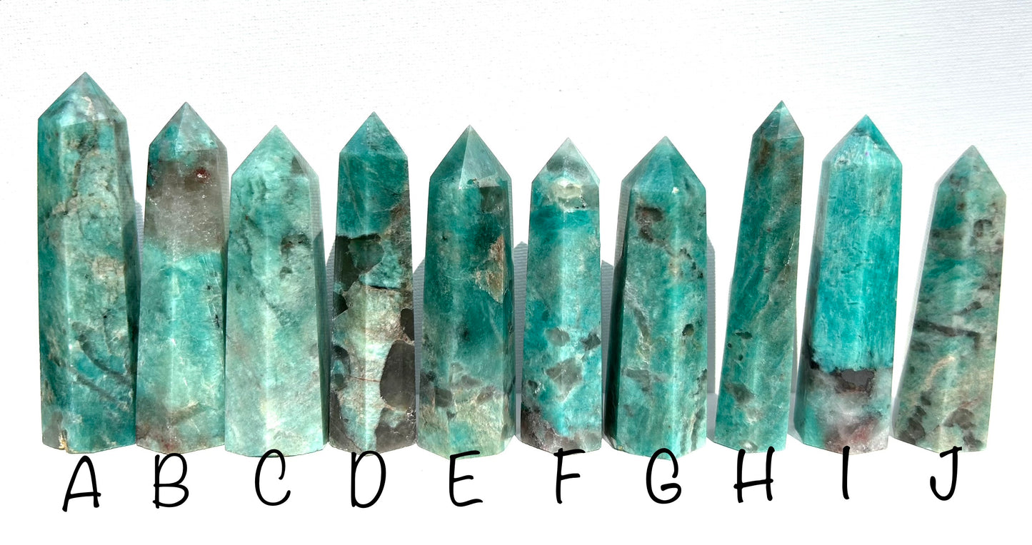 Amazonite with Smoky Quartz Tower | A - J