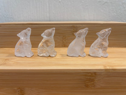 Clear Quartz Wolf Carving