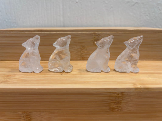 Clear Quartz Wolf Carving
