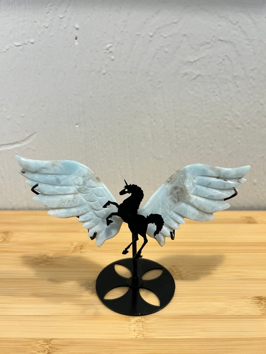 Caribbean Calcite Unicorn Wings with Stand