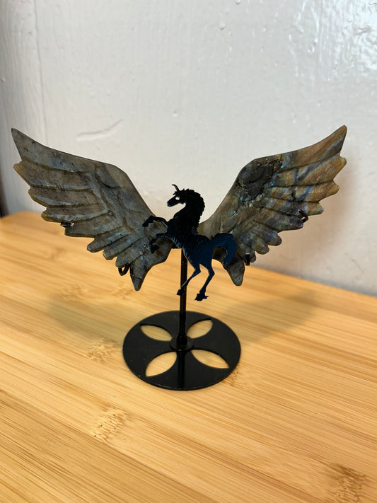 Labradorite Unicorn Wings with Stand