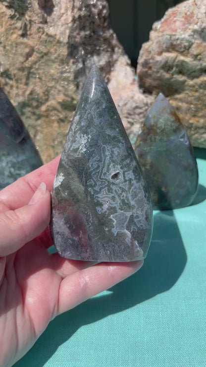 Moss Agate Tear Drop Free Form | Large