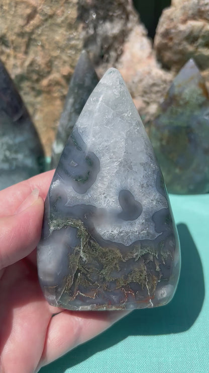 Moss Agate Tear Drop Free Form | Large
