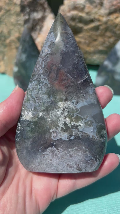 Moss Agate Tear Drop Free Form | Large