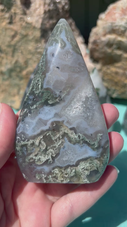 Moss Agate Tear Drop Free Form | Medium