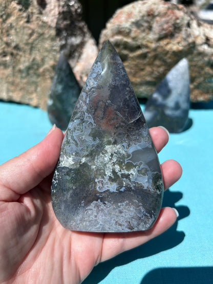 Moss Agate Tear Drop Free Form | Large