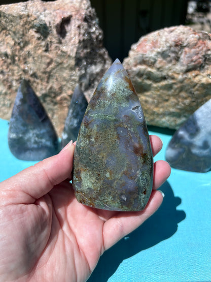Moss Agate Tear Drop Free Form | Large