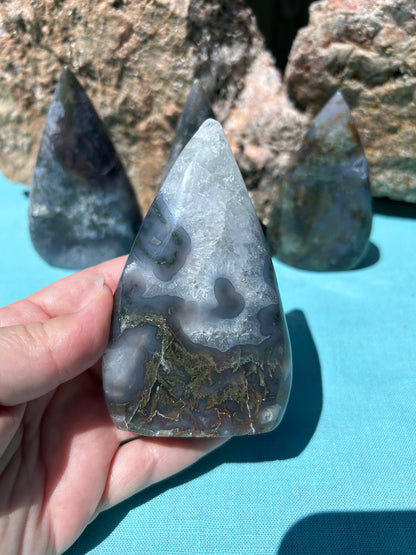 Moss Agate Tear Drop Free Form | Large