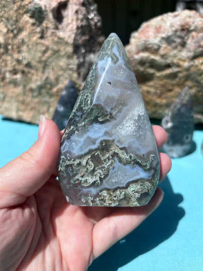 Moss Agate Tear Drop Free Form | Medium